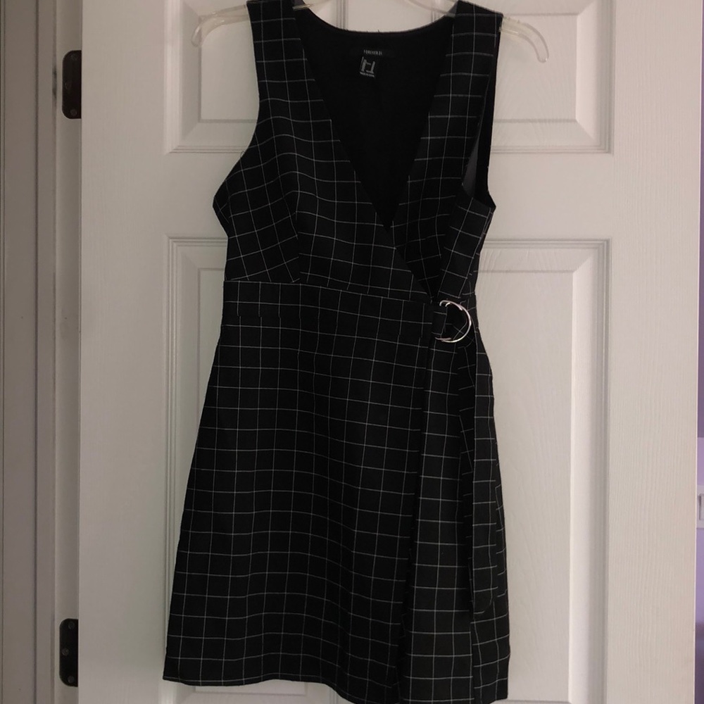 Black grid wrap dress